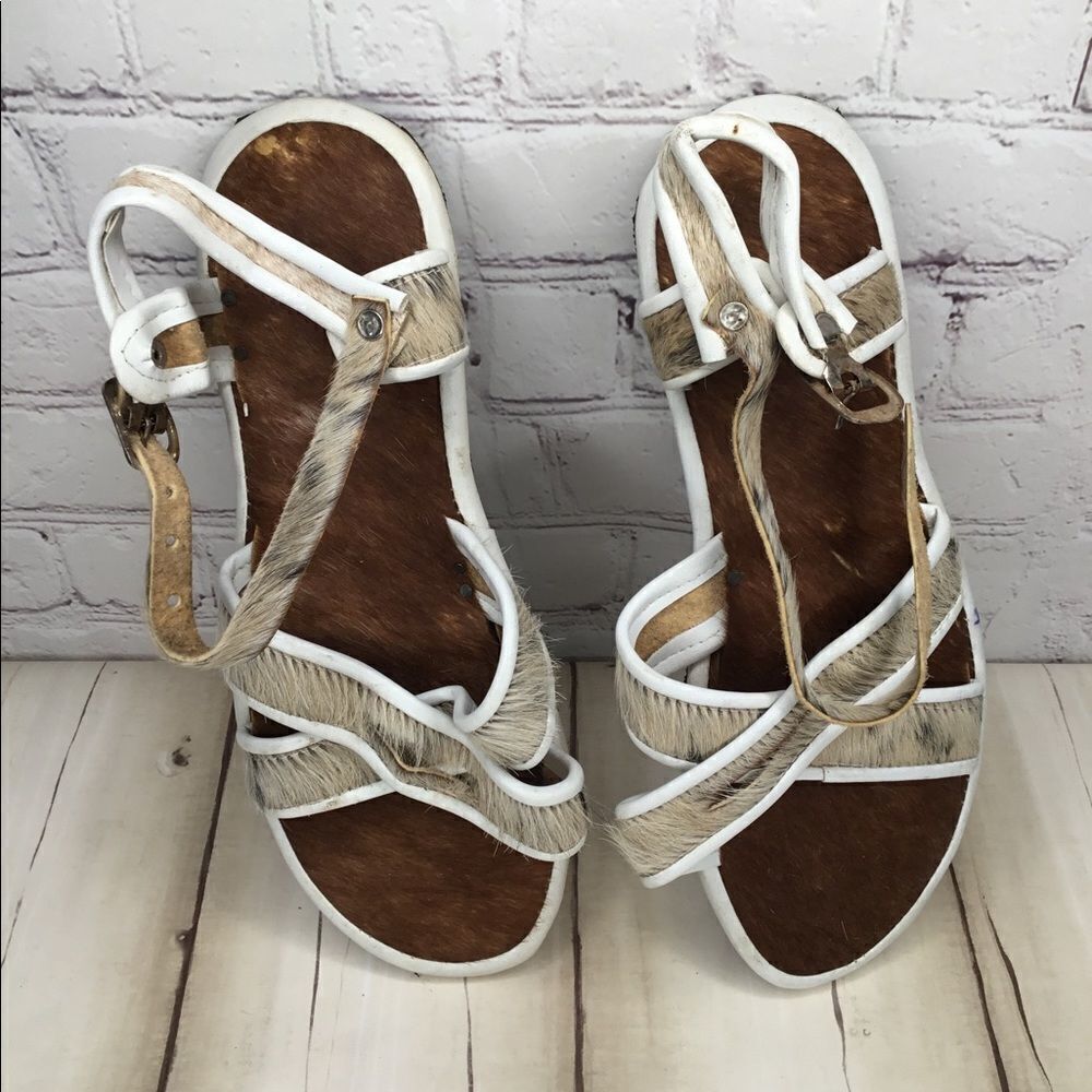 Handmade Handcrafted Women‎ Sandals Sz 10 Real Fur Boho Festival.